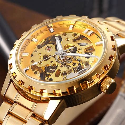fake big gold mechanical watch